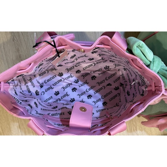 Juicy Couture Retro Strawberry Tote Daydreamer Bag Cherry Blossom Green Pink - Picture 8 of 12